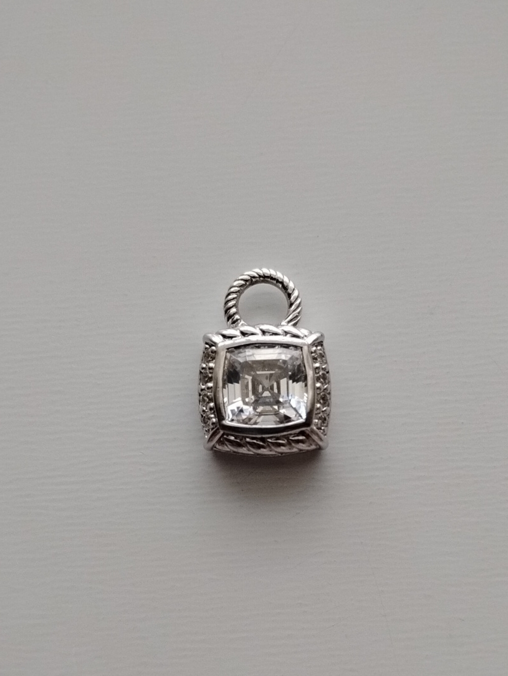 Judith Ripka Sterling Silver 925 Square Cubic Zirconia Cable Charm / Pendant